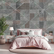 Vintage Grey Textured Patchwork Geometry Wallpaper